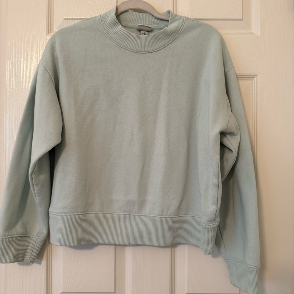 A New Day Mint Green Pullover sweater crew neck ribbed fleece lining sage layer